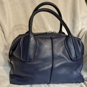 Tod's D-Styling Bauletto Bag - Navy Blue, Silver Trim